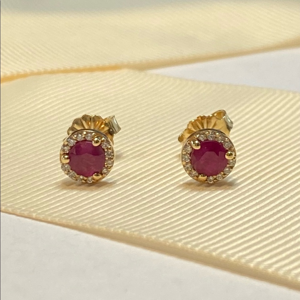14K Gold Ruby & Diamond Studs